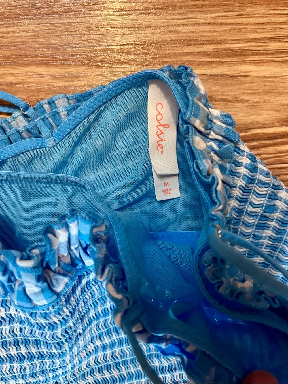 Colsie Blue Smocked Ruffle Crop Top - Picture 3 of 3